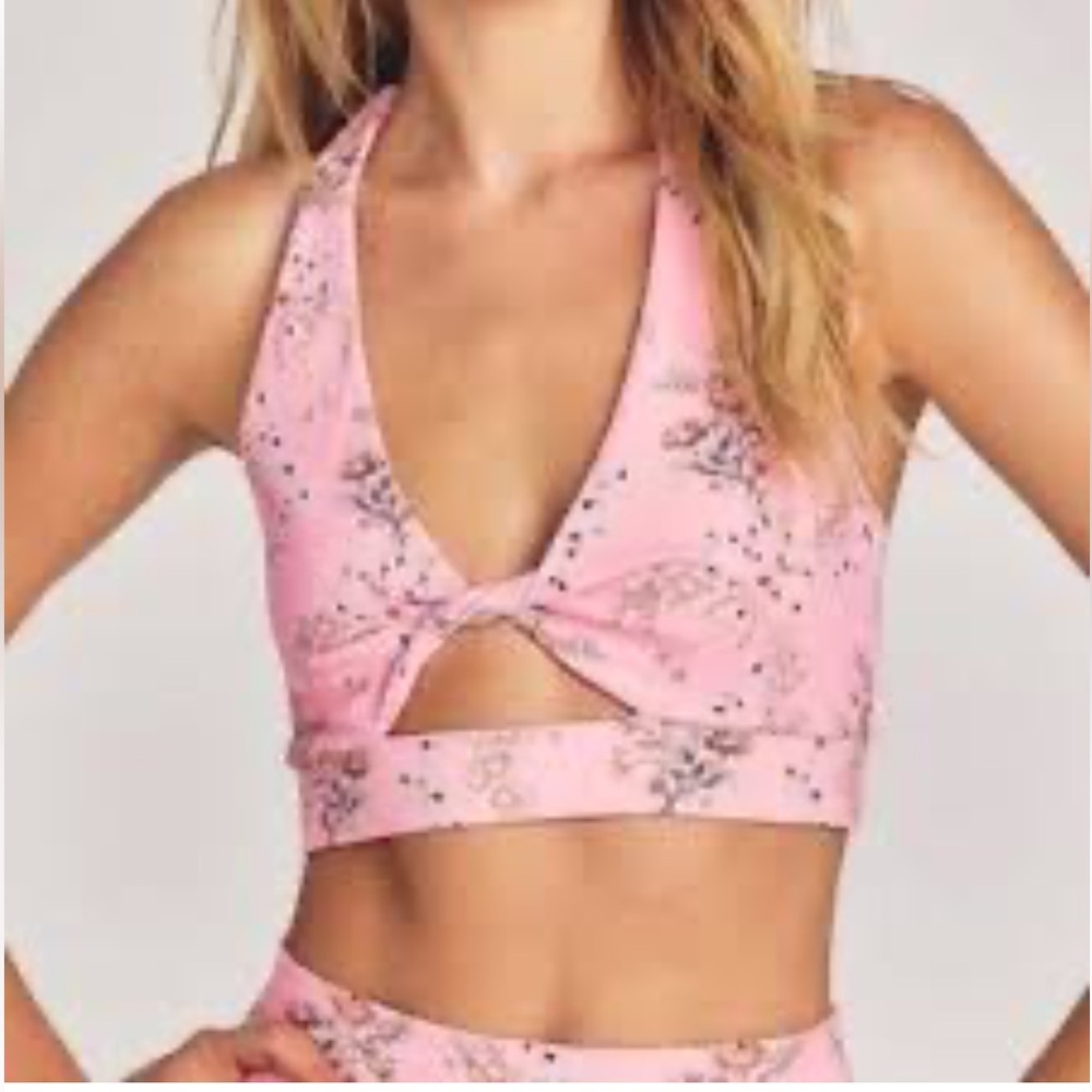 LoveShackFancy X Beach Riot Pink Floral Sports Bra Size M